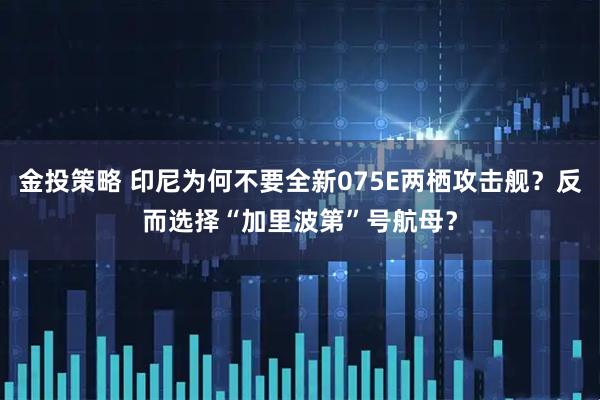 金投策略 印尼为何不要全新075E两栖攻击舰？反而选择“加里波第”号航母？